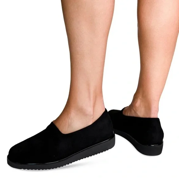 L'Amour des Pieds Women's Xenophon PlatformWedge Loafers Micro Suede Black SZ 6